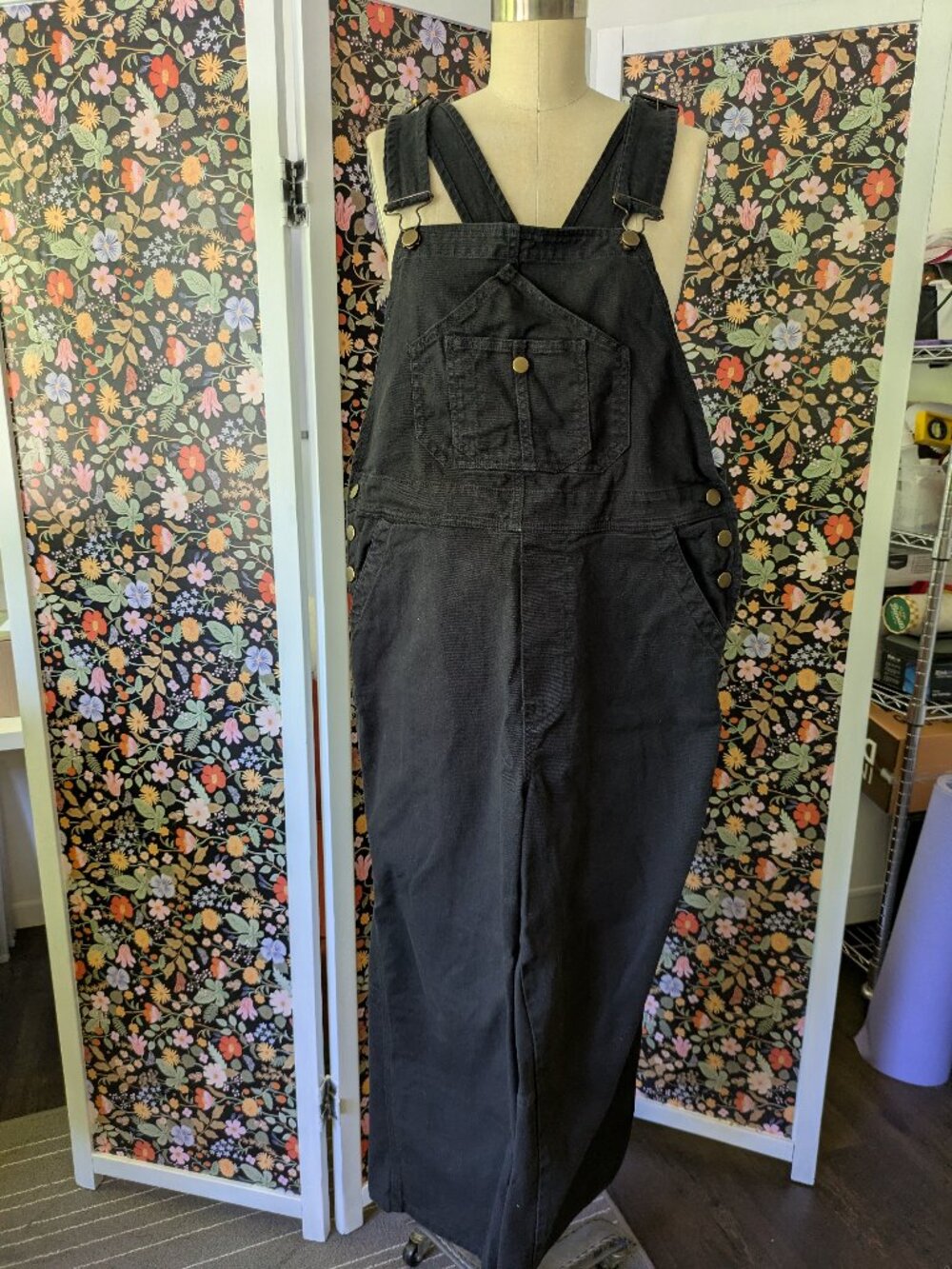 Quince Black Twill Overalls, Size M